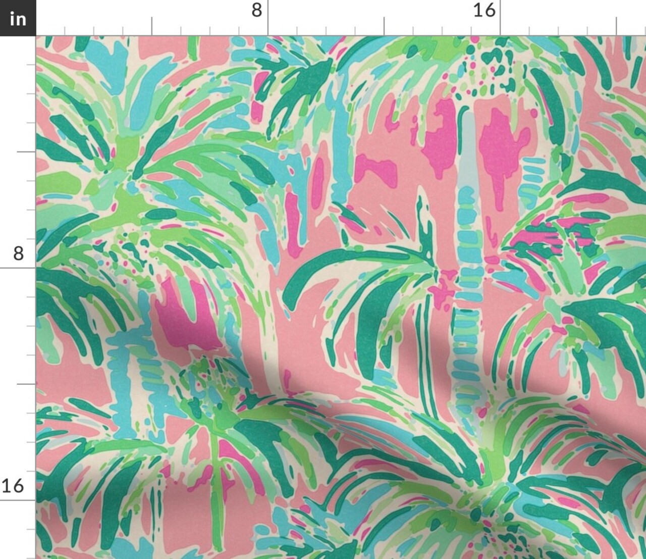 Abstract Botanical Green Pink Aqua Coastal Beach Trees Seaside Retro Island Custom Printed Fabric by Spoonflower Various Fabrics by the Yard or Fat Quarter